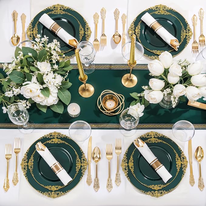 Nervure 100Pcs 10.25'' Green Plastic Plates, Party Plates - Image 4