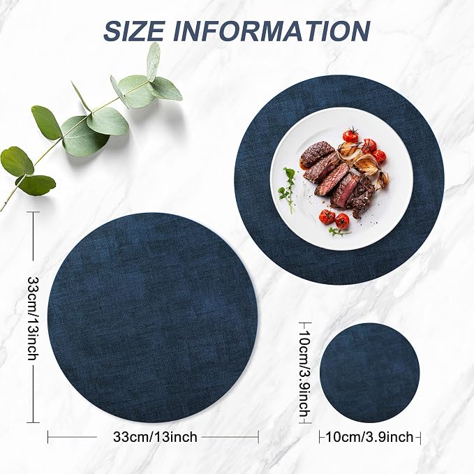Round Faux Leather Placemats and Coasters, Reversible Heat Resistant Non-Slip - Image 3