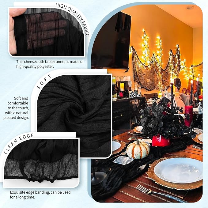 30 Pack Cheesecloth Table Runner 10FT Black Table Runner Boho Gauze Cheese - Image 3