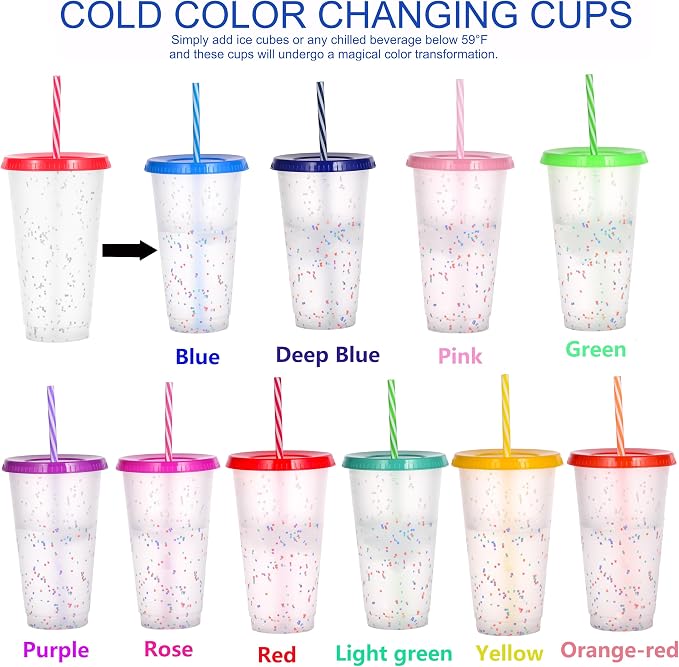 Color Changing Cups, 24 Pack 24oz Plastic Tumblers, Reusable Iced Coffee & - Image 4