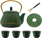 YJX Cast Iron Teapot and Cups Set, 33.8oz Hexagon Pattern Tea Pot Enameled by YJX