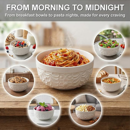25DOL 32 oz Ceramic Bowls Set of 4 – Large Embossed Soup & Ramen Bowls - Image 5