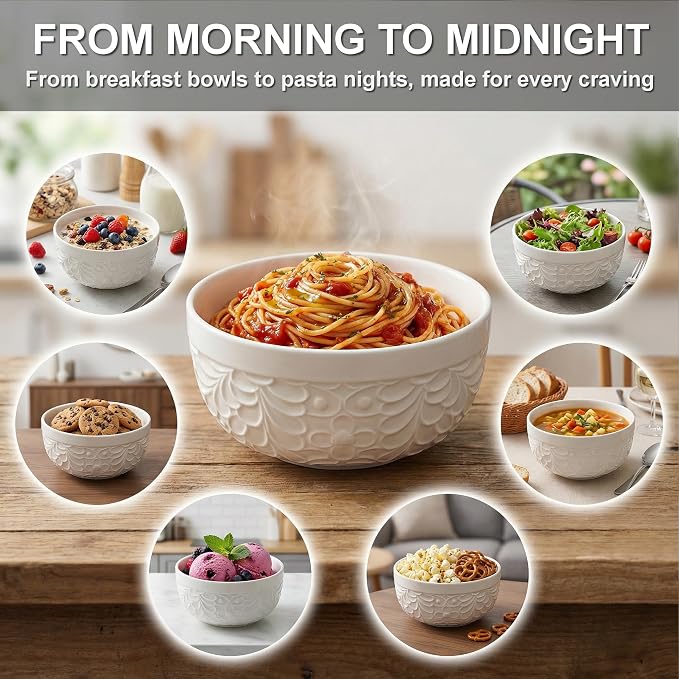 25DOL 22 oz Ceramic Bowls Set of 4 – Embossed Nature-Inspired Design, Versatile - Image 5