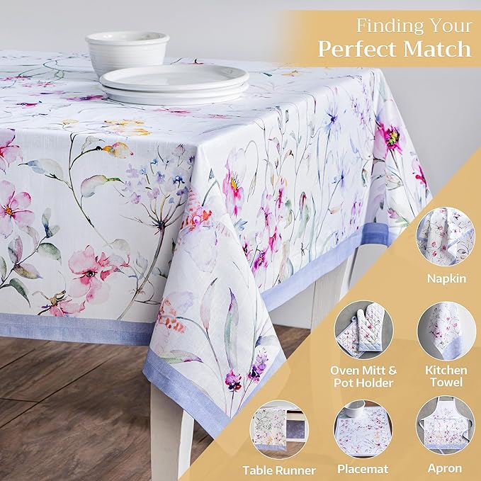Maison d' Hermine Table Cloth Rectangle Table 100% Cotton 70 x 120 Inches Tablecloth Reusable Decorative for Dining Room Farmhouse Home Valentines Day Decorations Spring Summer - Summer Floral