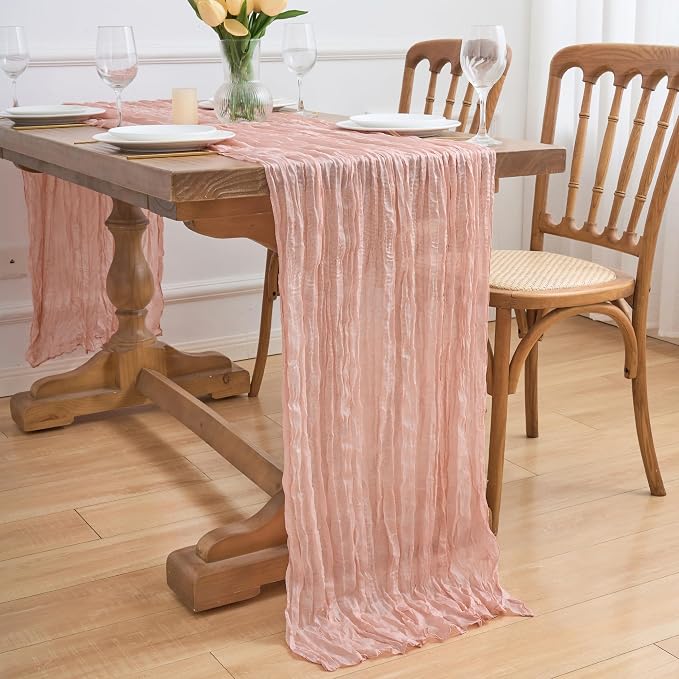 Asee'm 6pcs Dusty Pink Cheesecloth Table Runner Summer 10FT Gauze Rustic | Boho - Image 7