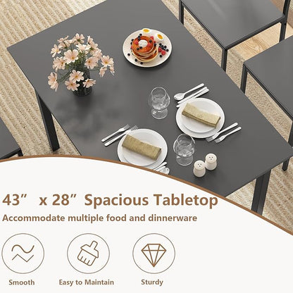 COSTWAY Dining Table Set for 4, Rectangular Kitchen Table and Chairs Set with Backrest, Metal Frame, Space-Saving Dinette Set, Breakfast Nook Table Set for Small Space, Apartment, Dorm (Grey)