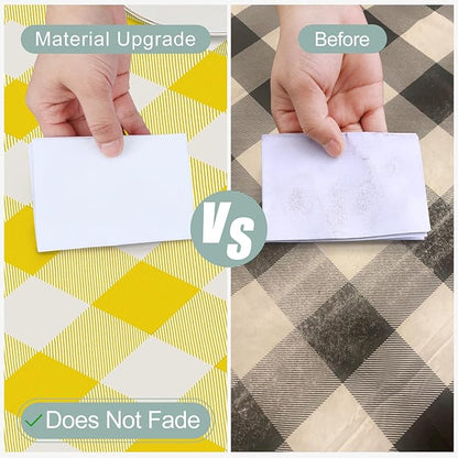 misaya Square Waterproof Vinyl Table Cloth, Buffalo Flannel Backed Tablecloth, Wipeable Plastic Table Cover for Dinner, Kitchen, Outdoor (60" x 60", Yellow and White)