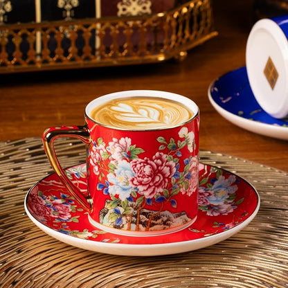 KAMMAK Tea Cup and Saucer, Ceramic Coffee Cups, 7.4 oz, Afternoon Tea and - Image 5