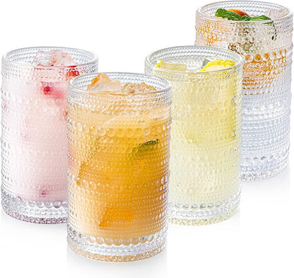Hobnail Drinking Glasses Set of 4, Art Deco Vintage Glassware, 12 oz Tall by Polishyourdreamlightupthefuture