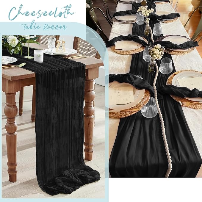 3 Pack Black Cheesecloth Table Runner, 17 x 108 Inch, Gauze Cheese Cloth Table - Image 7