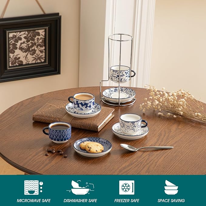 vancasso 2.5 OZ Espresso Cups Set of 4, Porcelain Stackable Cappuccino Cups | - Image 4