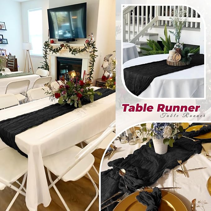 6 Pack Black Cheesecloth Table Runner 20 x 120 Inch Gauze Table Runner Fabric - Image 6