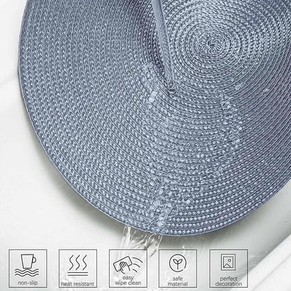 AHHFSMEI Round Braided Placemats 15 Inch Round Table Mats for Dining Tables Natural Woven Heat Resistant Place mats Set of 4 (Light Blue,4)
