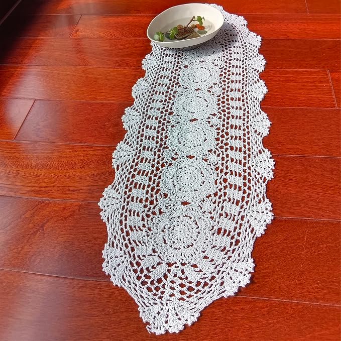 Phantomon Oval Lace Table Runner Doilies Floral Table Scarf Furniture Cloth - Image 4