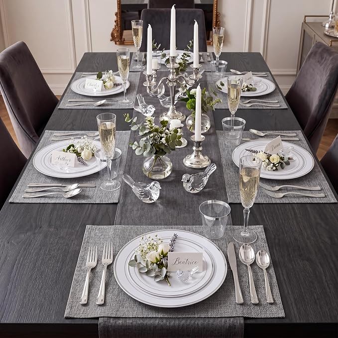 120PCS Plastic Plates White Silver Rim - Image 8