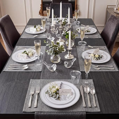 120PCS Plastic Plates White Silver Rim - Image 8