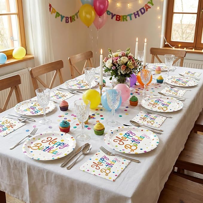 50 Pcs Happy Birthday Paper Plates and Napkins Disposable Party Decorations | 7 - Image 7