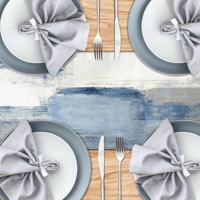 White Gray Table Runners Modern Art Farmhouse Linen Table Runners Dresser - Image 3
