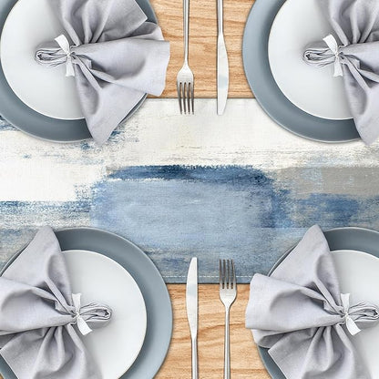 White Gray Table Runners Modern Art Farmhouse Linen Table Runners Dresser - Image 3