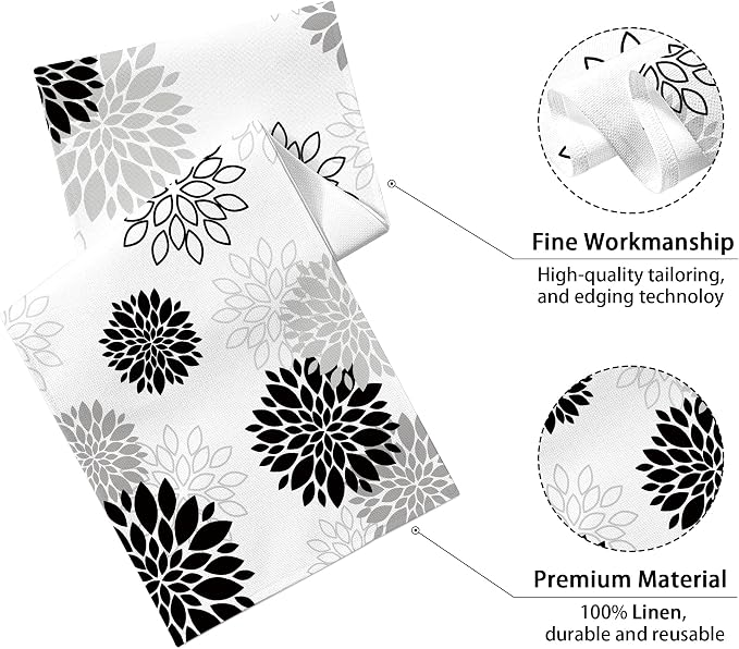 Dahlia Flower Table Runner 13x90 Inch Farmhouse Blue Gray Runners Modern Table - Image 2