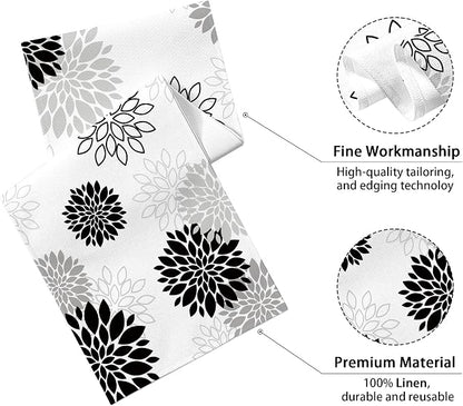 Dahlia Flower Table Runner 13x90 Inch Farmhouse Blue Gray Runners Modern Table - Image 2