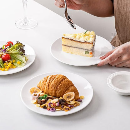 White Salad Plates Set of 6, 7.5 Inch Ceramic Plates – White Porcelain Appetizer & Dessert Plates for Kitchen, Salad, Snack & Everyday Use, Microwave & Dishwasher Safe