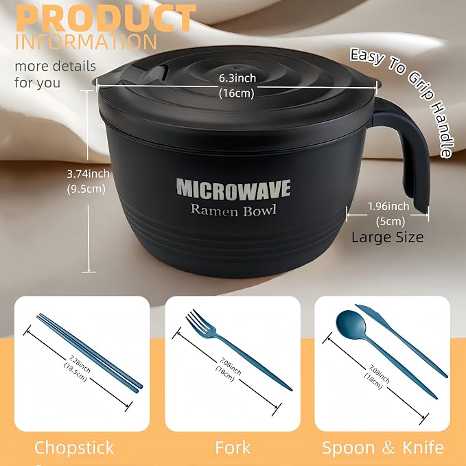 Layron Large Ramen Bowl, Ramen Noodle Bowls Microwavable 45 oz, Ramen Cooker - Image 2