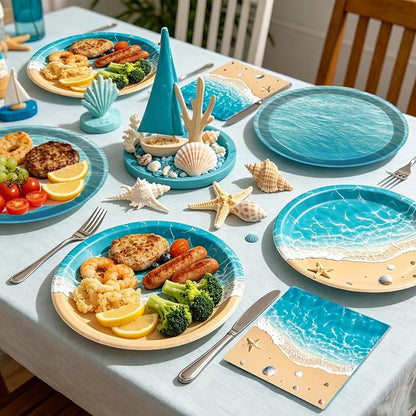 40 Pcs Summer Beach Plates and Napkins, Ocean Waves Desserts Plates and Beach - Image 4