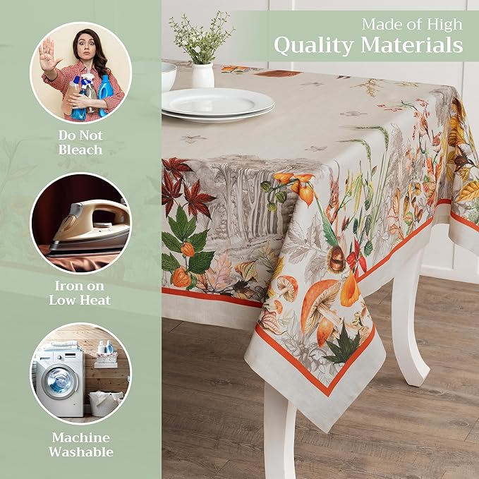 Maison d' Hermine Table Cloth Square Table 100% Cotton 54 x 54 Inches Fall Tablecloth Reusable Everyday Use for Thanksgiving Christmas Decorations Dining Farmhouse Party (Recolte)