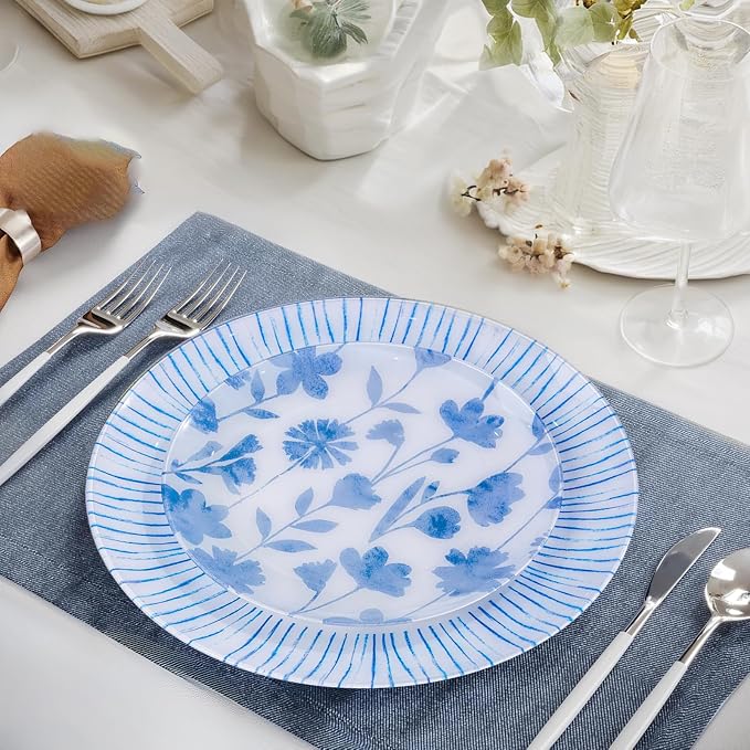 U-QE 20Pcs Blue Plastic Plates - Image 3