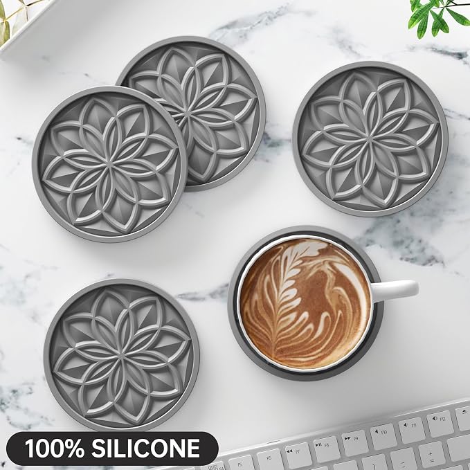 HFHOME Silicone Coasters Set, Bar Tabletop Protection - Image 2