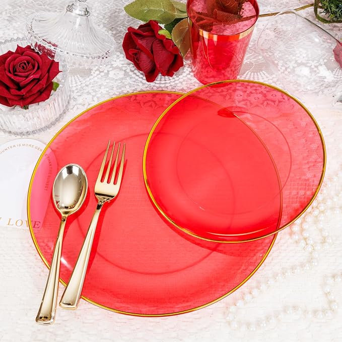 LIYH 180 Pcs Clear Red Plastic Plates Disposable - Image 5