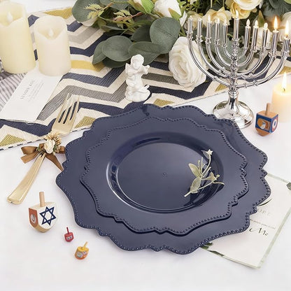 COLOSUS Navy Blue Disposable Plastic Party Plates Set Include 60pcs (30 guest) Dinner plate and Dessert Plate Heavy weight Party Dinnerware Plates