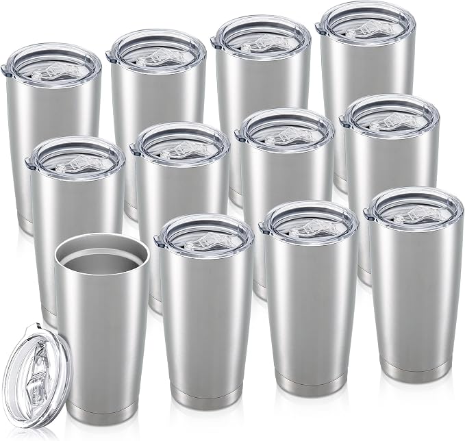 20oz Tumbler Bulk with Lid Stainless Steel Tumblers, 12 Pack | Leak Proof Lid by Unknown