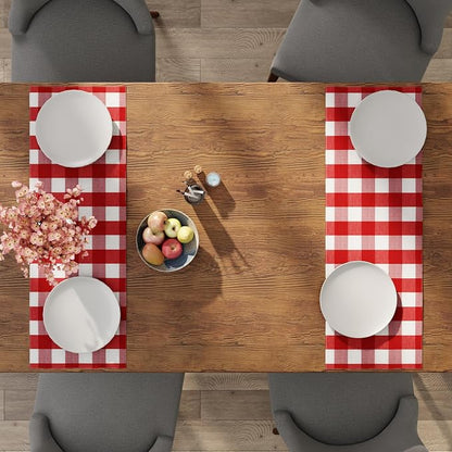 Encasa XO Table Runner, Woven Cotton Dining Runner 13"x36" | Buffalo Red Checks - Image 5