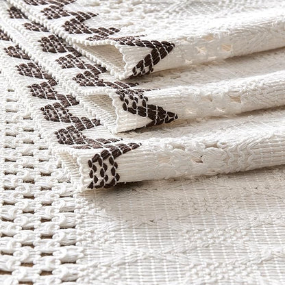 Macrame Side Trim Boho Woven Table Runner, Chocolate 12x108 Inch | Crochet - Image 7