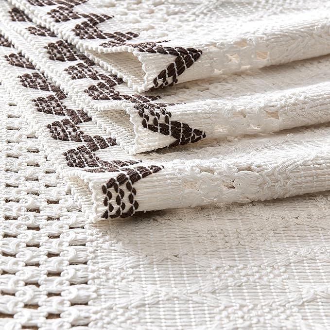 Macrame Side Trim Boho Woven Table Runner, Chocolate 12x36 Inch | Crochet - Image 7
