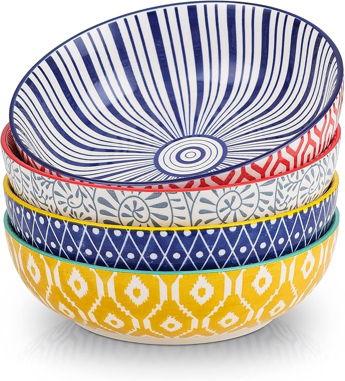 Selamica Ceramic 30 Ounce Large Pasta Bowls Set of 4, 8 inch Salad Bowl Wide by Selamica