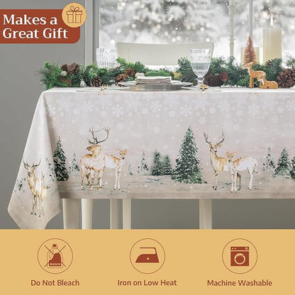 Maison d' Hermine Table Cloth Rectangle Table 100% Cotton 70 x 90 Inches Fall Tablecloth Reusable Everyday Use for Thanksgiving Christmas Decorations Dining Farmhouse Party (Deer in The Woods)