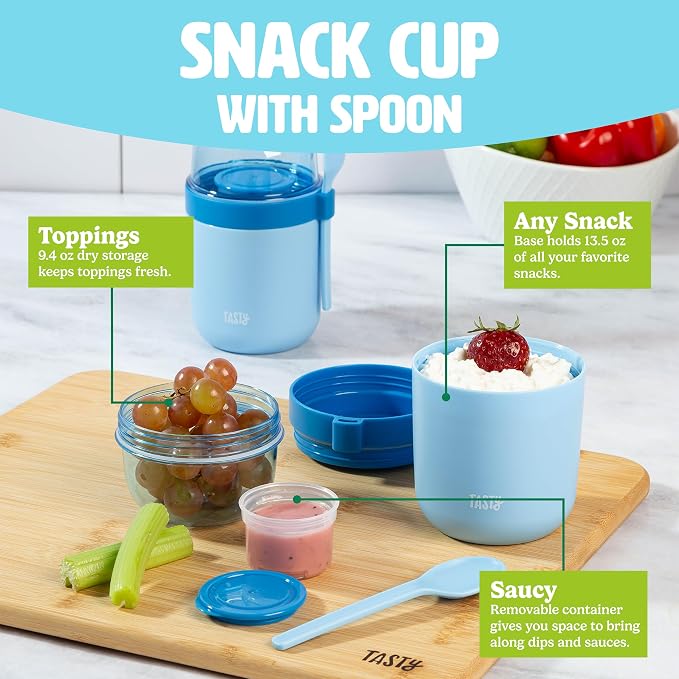 Tasty Travel Snack Cups with Spoons, On-The-Go Snacking, Divided Compartments - Image 2