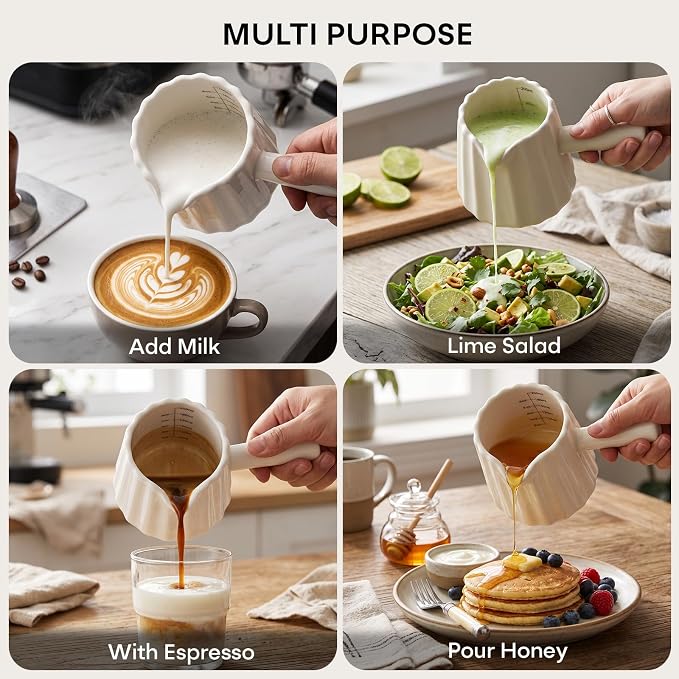 Espresso Measuring Cup Set of 2, Ceramic Espresso Cups 6 OZ | Milk Frothing Cup - Image 8
