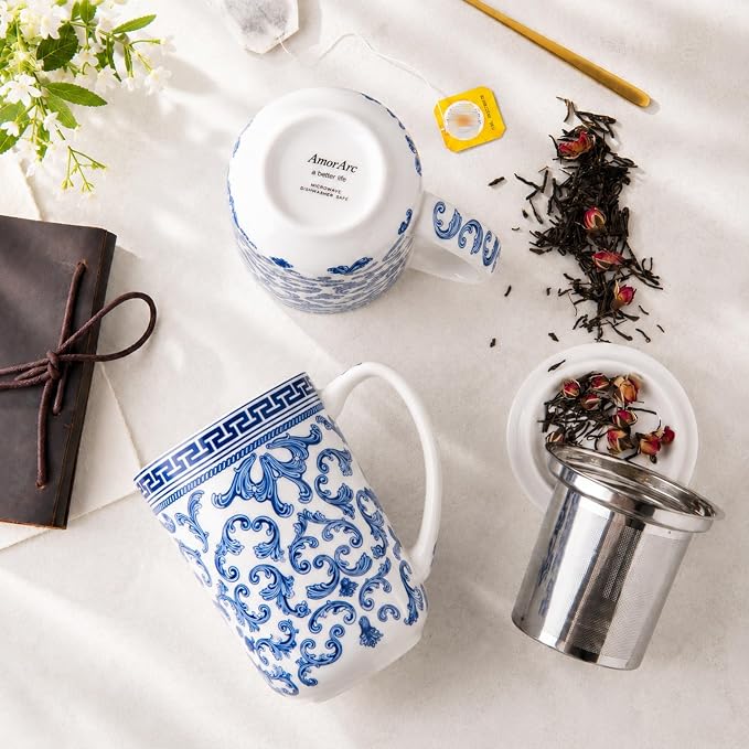 AmorArc Tea Cup With Infuser and Lid, 18oz Loose Leaf Tea Mug With Steeper | - Image 4