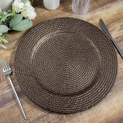 Efavormart 12-Pack Acrylic Charger Plates 13" Round Natural Brown - Image 4