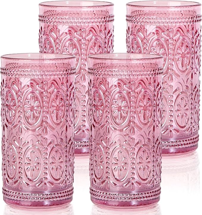 abrwyy Pink Drinking Glasses, 12oz Pink Glassware, Vintage Glassware | by abrwyy