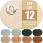 ADRIMER Placemats, Heat Resistant Oval Placemats Set of 12 Washable 12 x 17 Inch, Waterproof Table Mats, Wipeable Pu Place Mats for Kitchen, Dining Room, Beige