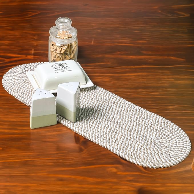 Oval Jute & Cotton Woven Braided Table Runner, Size -8 x 24 Inches, Color - Image 5
