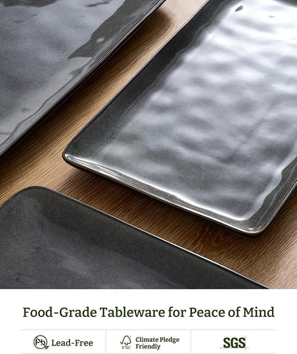 Famiware Serving Platter, Rectangular 15.67/14.1/12.6inch Serving Dishes for Entertaining, Dishwasher Safe, Stoneware Serving Trays for Party, Food, Turkey, Snack, Cheese, Reactive Glaze, Deep Forest