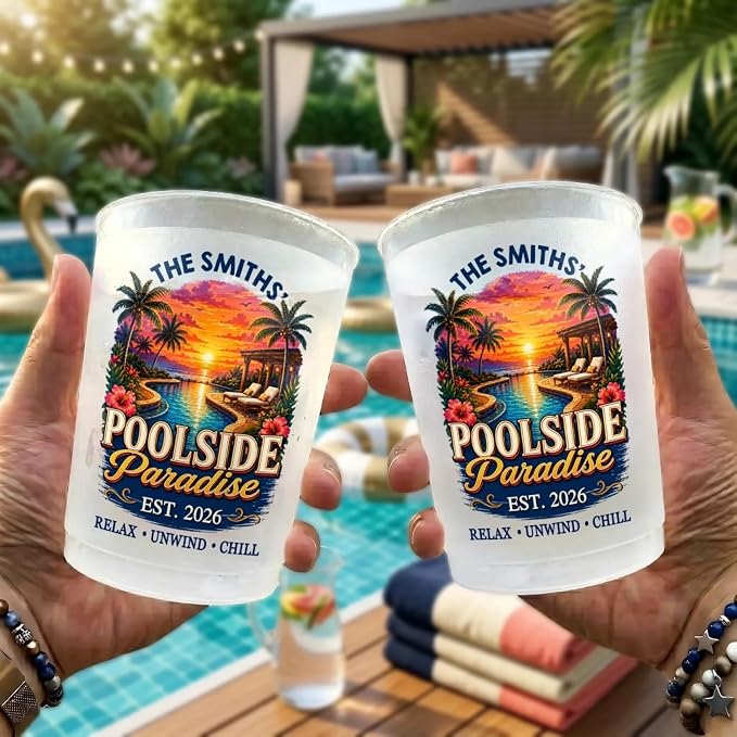 Personalized Poolside Party Cups, Reusable Plastic Cups | Summer Vacation And - Image 3
