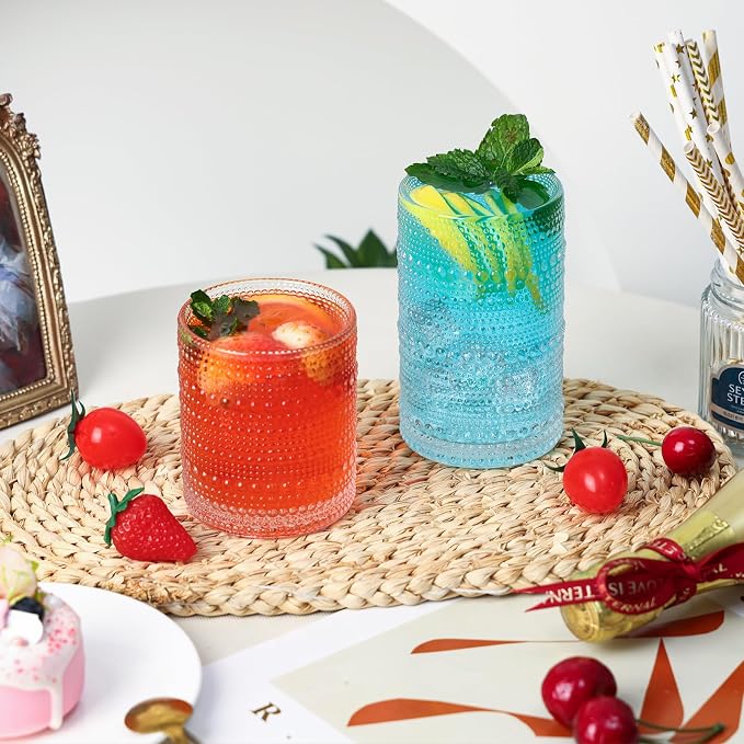Moretoes 4 Pack Hobnail Drinking Glasses Set, Glass Cups | 12 Oz Highball - Image 2