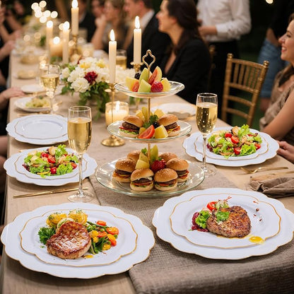bUCLA 180PCS White and Gold Plastic Plates Disposable - Image 5